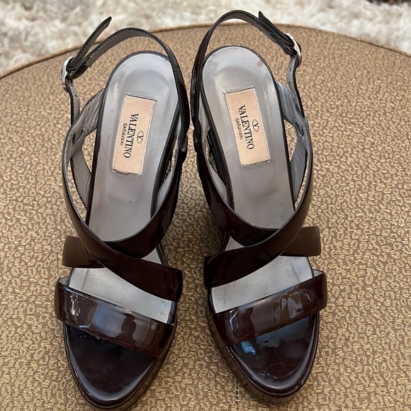 Valentino wedges in an eggplant color size 6 1/2 amazing condition